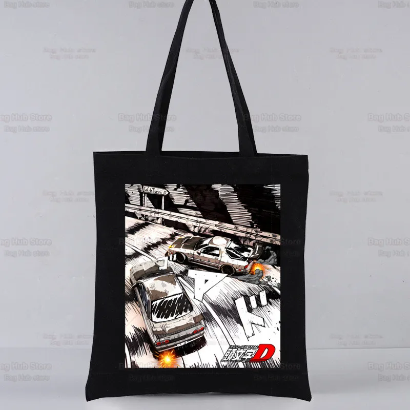 Initial D AE86 Japan Anime JDM Racing Drift Car Canvas Tote Black Bags Harajuku Casual Girl Tote Eco Shopper Shoulder Bags