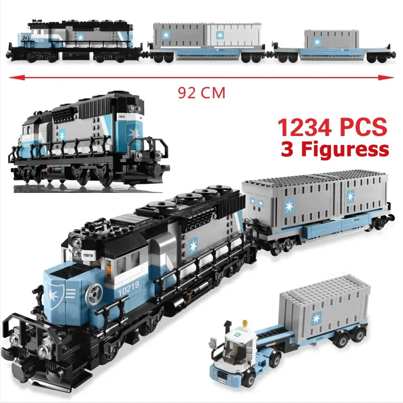 Дисплей без оригинальной коробки Maersk, поезд, строительные блоки, локомотив, рельс, подарки на Рождество, день рождения, игрушки, совместимые 10219
