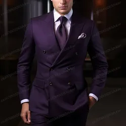 Dark Purple Men's Formal Occasions Business Party Prom Suit Groom Groomsman Wedding Men Tuxedos 2 Piece Set Jacket Pants