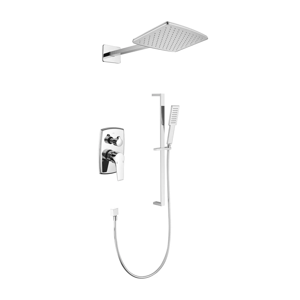 Shower System with Shower Head, Hand Shower, Slide Bar,, Shower Arm, Hose, Valve Trim, and Lever Handles