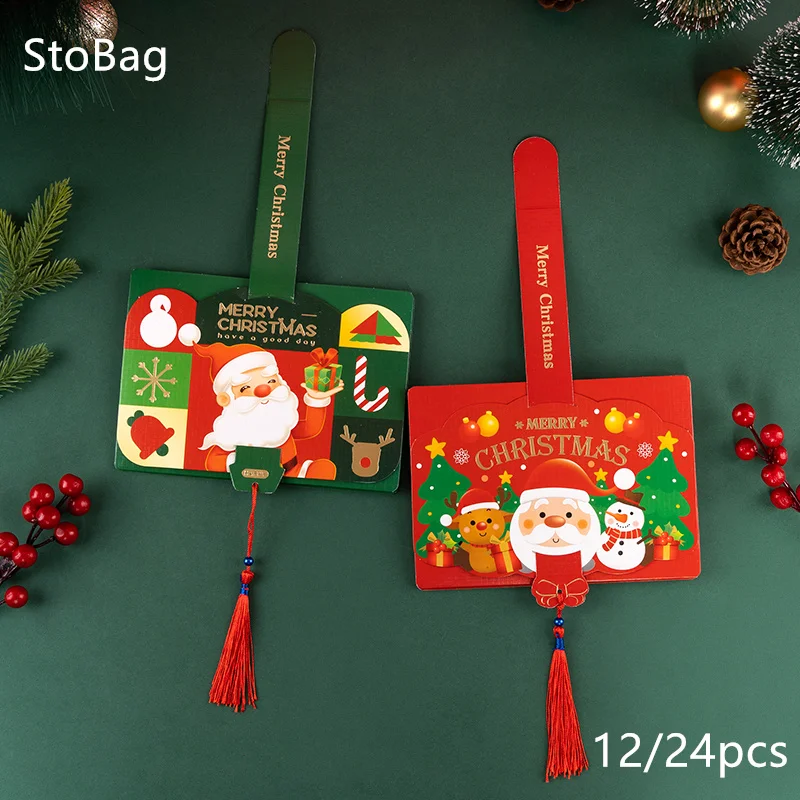 StoBag-Рождественский мультфильм Санта-Клаус Благословение карты Творческая личность Трехкратная детская вечеринка Праздничные пожелания Сообщение Новинка 12 шт.
