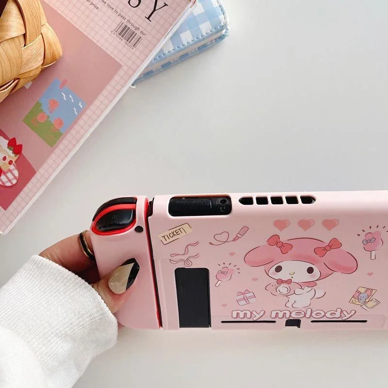 Sanrios Hellokittys Kuromi Soft Shell Protective Case Cover for Nintendo Switch Ns Oled Lite Joy-Con Controller Game Accessory