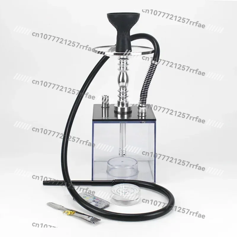 Cube Acrylic Hookah Set With 2 Hose LED Light Silicone Bowl Hookahs Narguile Sheesha Chicha Nargile Cachimbas Box Ket