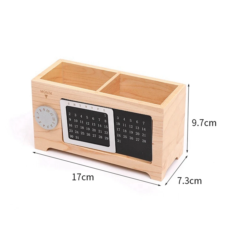 Calendar Pen Holder Multifunctional Desktop Office Storage Box Office Desktop Ornaments Maple Wood Storage Box Easy To Use