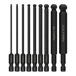 9Pcs 100mm Ball End Screwdriver Bits Hex Head Allen Wrench Drill Bit 1/4 Inch Hex Shank Magnetic Tip Hex Key Socket Driver Bits