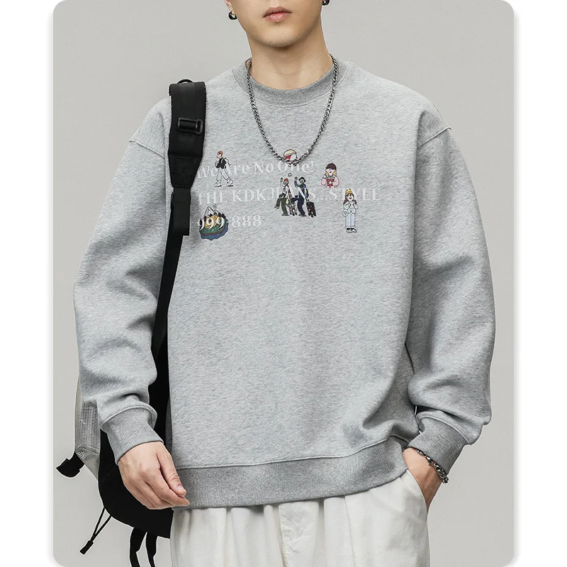 

Autumn men's fashion brand printed crew-neck hoodie casual loose pullover top