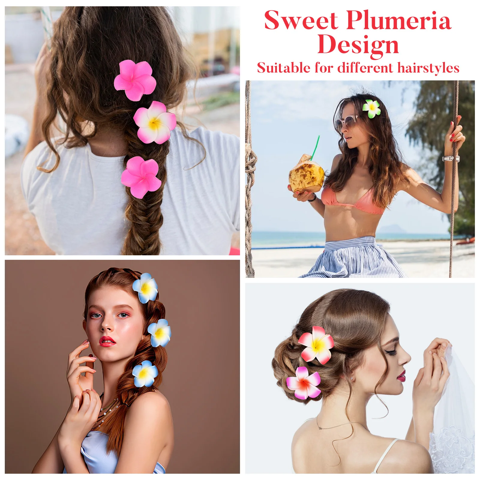 24 قطعة 6 سنتيمتر زهرة بلوميريا مقاطع الشعر 12 ألوان مختلطة إيفا الزهور الاصطناعية للشاطئ زينة حفلات الزفاف
