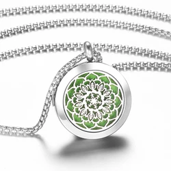 Flower of Life Stainless Steel Aromatherapy Necklace Diffuser Pendant Perfume Lockets Essential Oil Jewelry Titanium Steel Chain