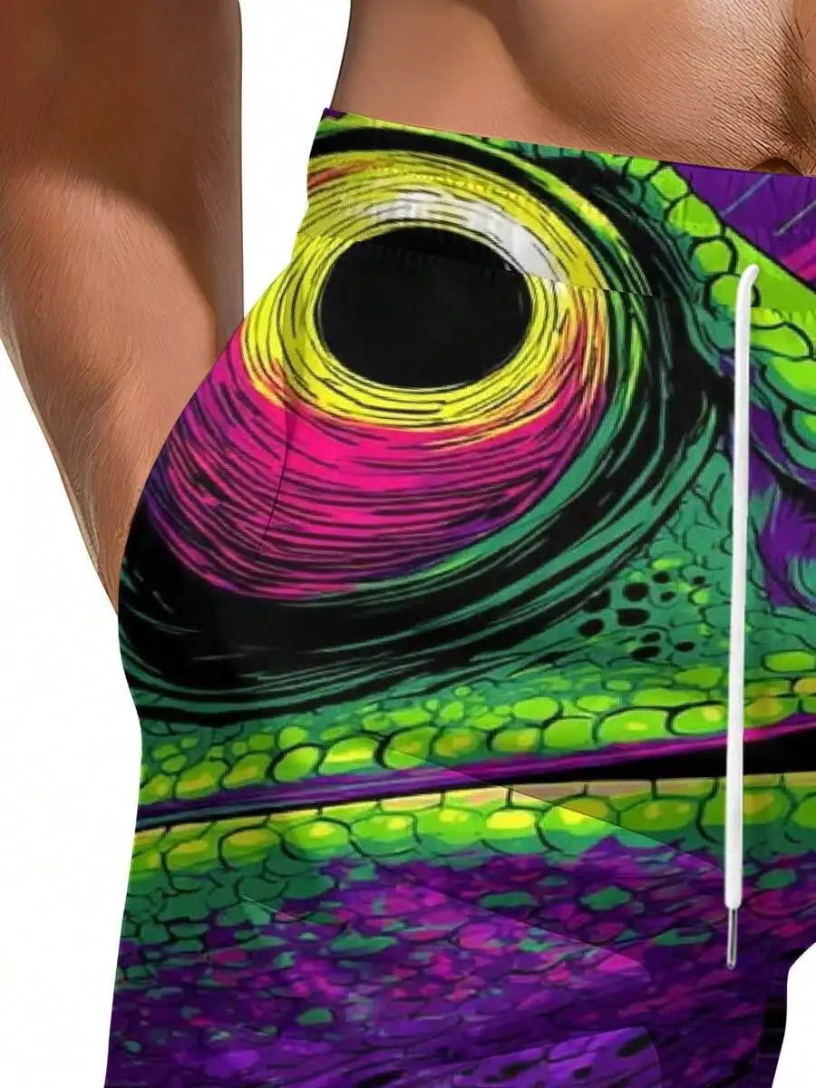 

Mens Vibrant Frog Print Beach Shorts Summer Casual Swim Trunks