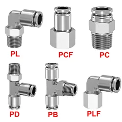 304 Stainless Steel Pneumatic Hose Fitting PC PCF PL PLF PB Air Tube Connector 1/8 1/4 3/8 1/2 BSP Quick Release Pipe Fittings