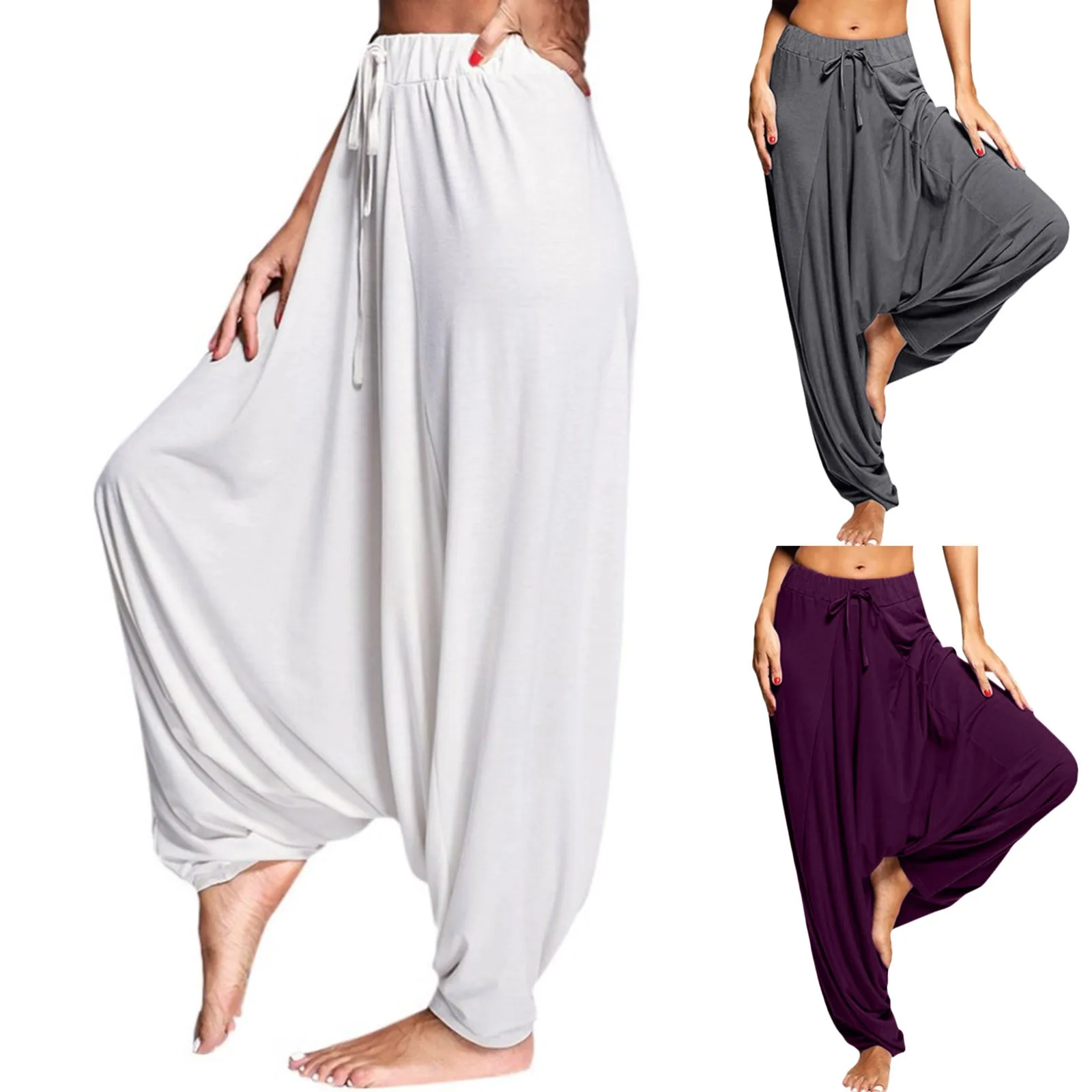 Loose Pant Men Women Harem Pants Cotton Baggy Solid White Bloomers Belly Dance Boho Wide Afghani Genie Indian Aladdin Trouser