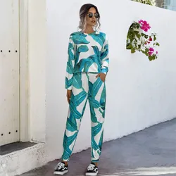 Loose Print Round Neck Long-Sleeved And Pants Two-piece Set For Women 2024 Autumn Fashion Casual Multi-color Outfits Tracksuit