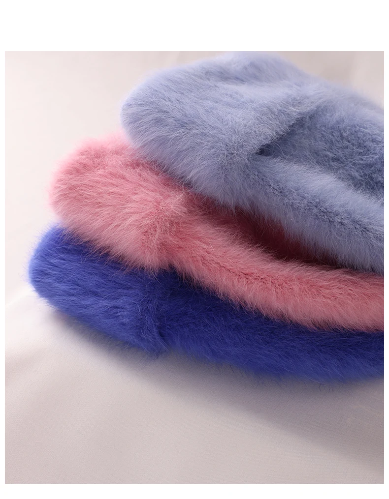 2023 Angora Flauschige Strickmütze Kaninchenfell Wintermütze für Damen Damen Mode Warmer Plüschschädel Damen Dicke Fleecemützen – Detail 21