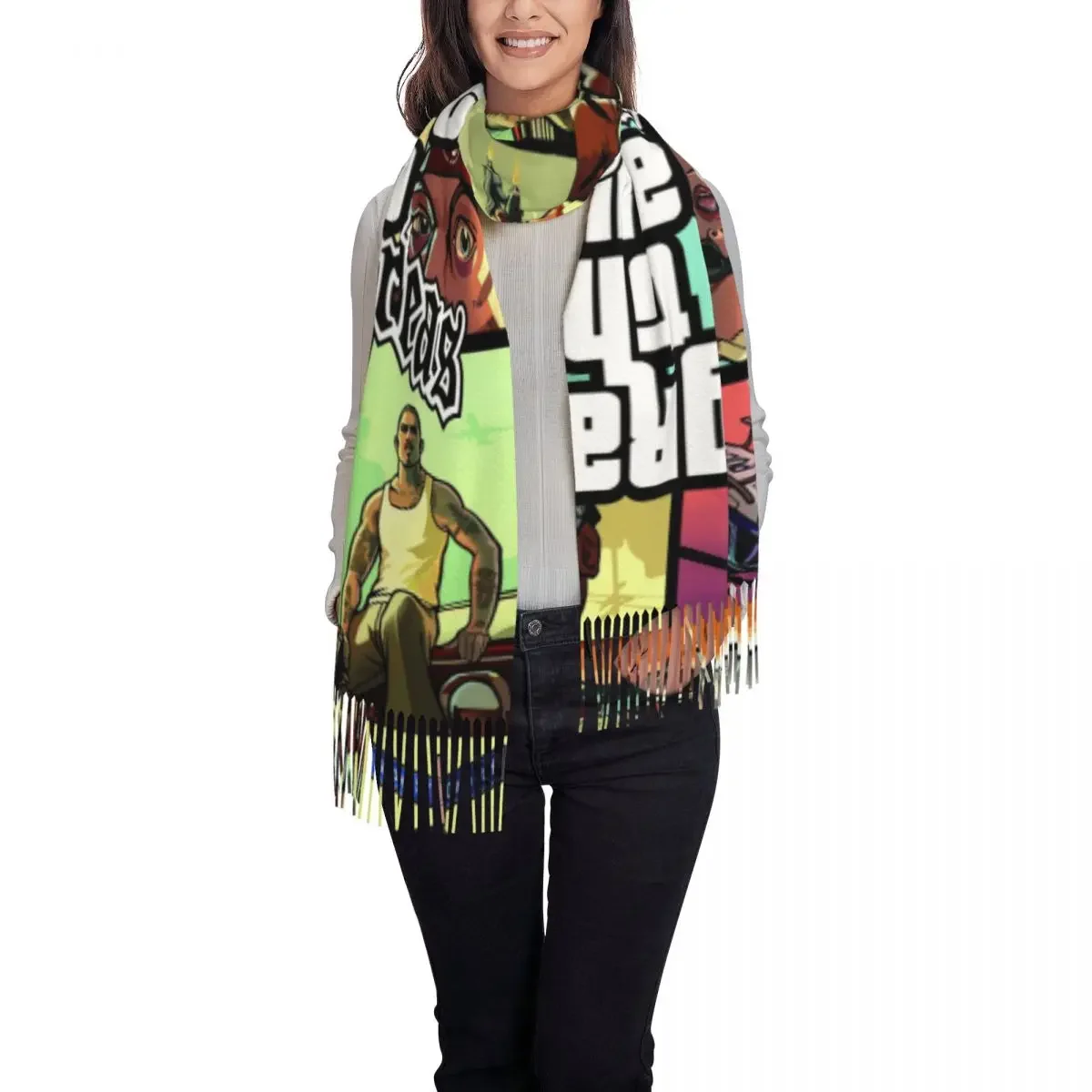 Customized Printed Grand Theft Auto San Andreas Scarf Women Men Winter Fall Warm Scarves GTA Video Game Shawls Wraps