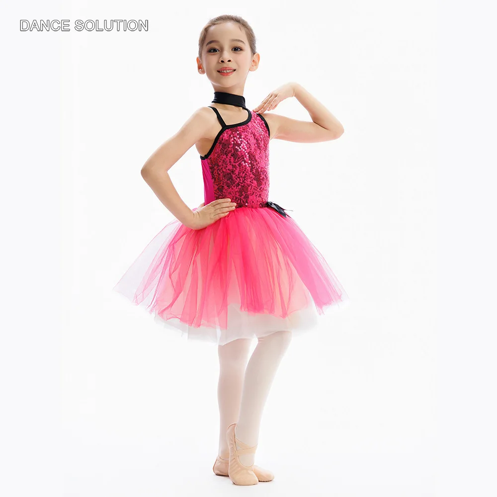 

Розово-красный кружевной лиф с блестками, балетная пачка для девочек C26067, сценический костюм для девочек