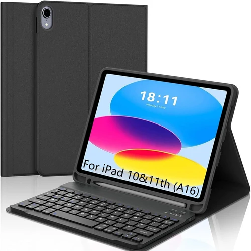 Funda para teclado para iPad (A16) de 11. a/10 a generación, teclado inalámbrico desmontable, funda para teclado tipo folio con portalápices