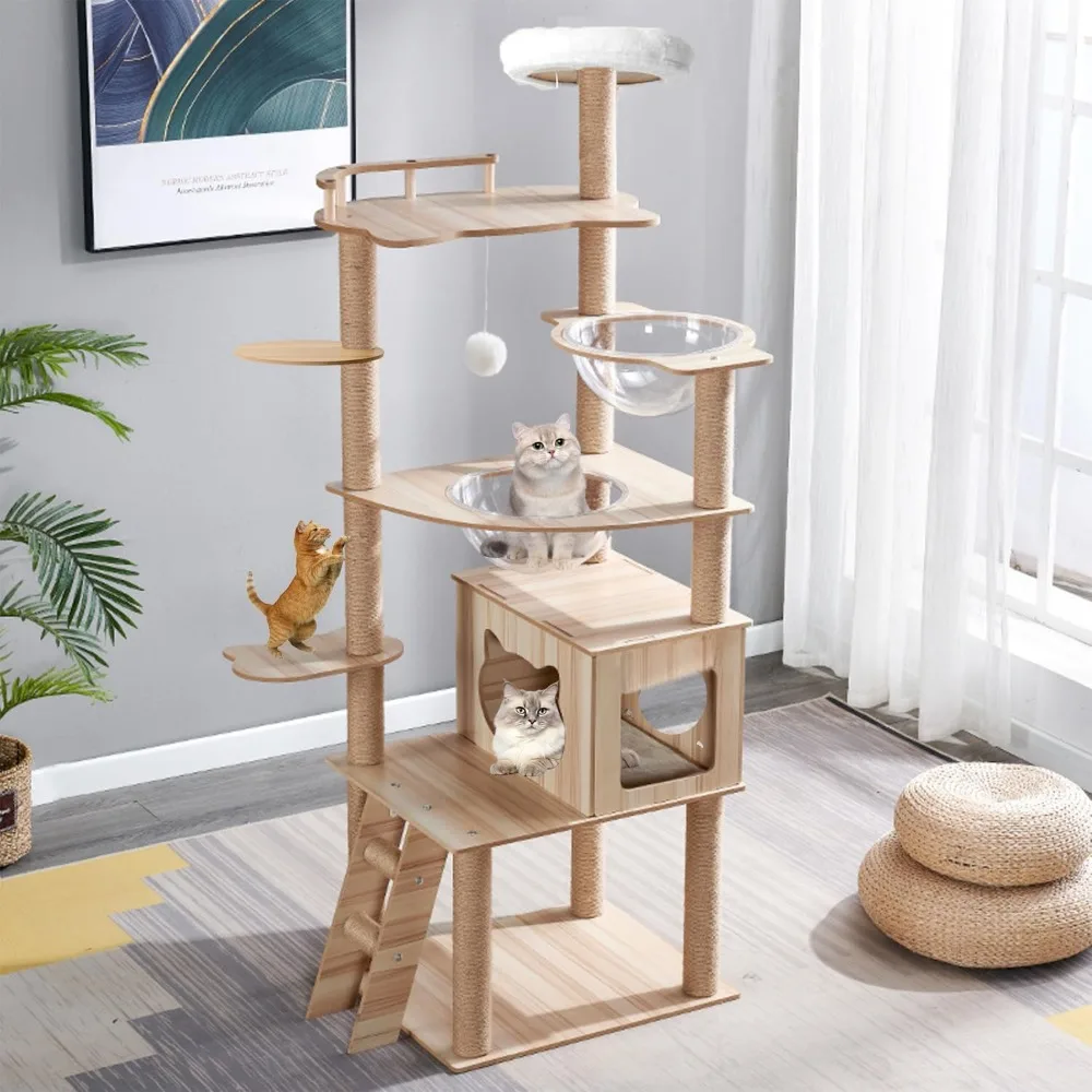 

Cat Tree Tower with Condo, Cat Stairs, 2 Bowl,14 Sisal Scratching Posts, Top Perch, with Padded Platform Bed,Toy Balls