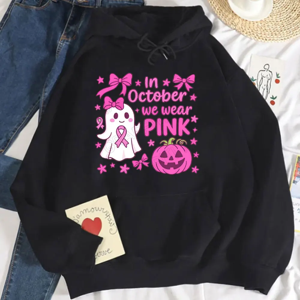 In ottobre Indossiamo Felpe con cappuccio da donna rosa Design retrò per la consapevolezza del cancro al seno Manica lunga Autunno e inverno Mantieni calda la felpa con cappuccio