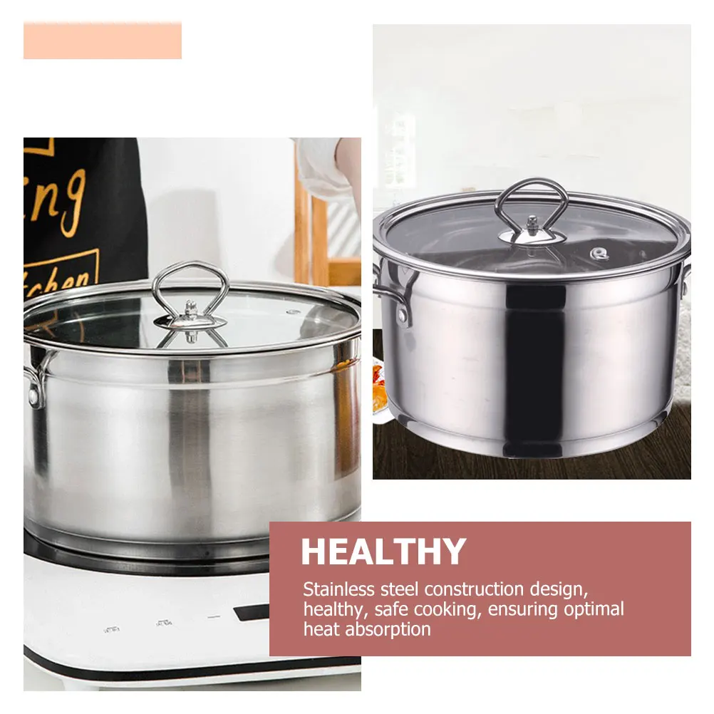 

Stainless Steel Stock Multifunctional Soup Pot Practical Cooking Pot Glass Lid Home Use Food Grade Kitchen Cookware