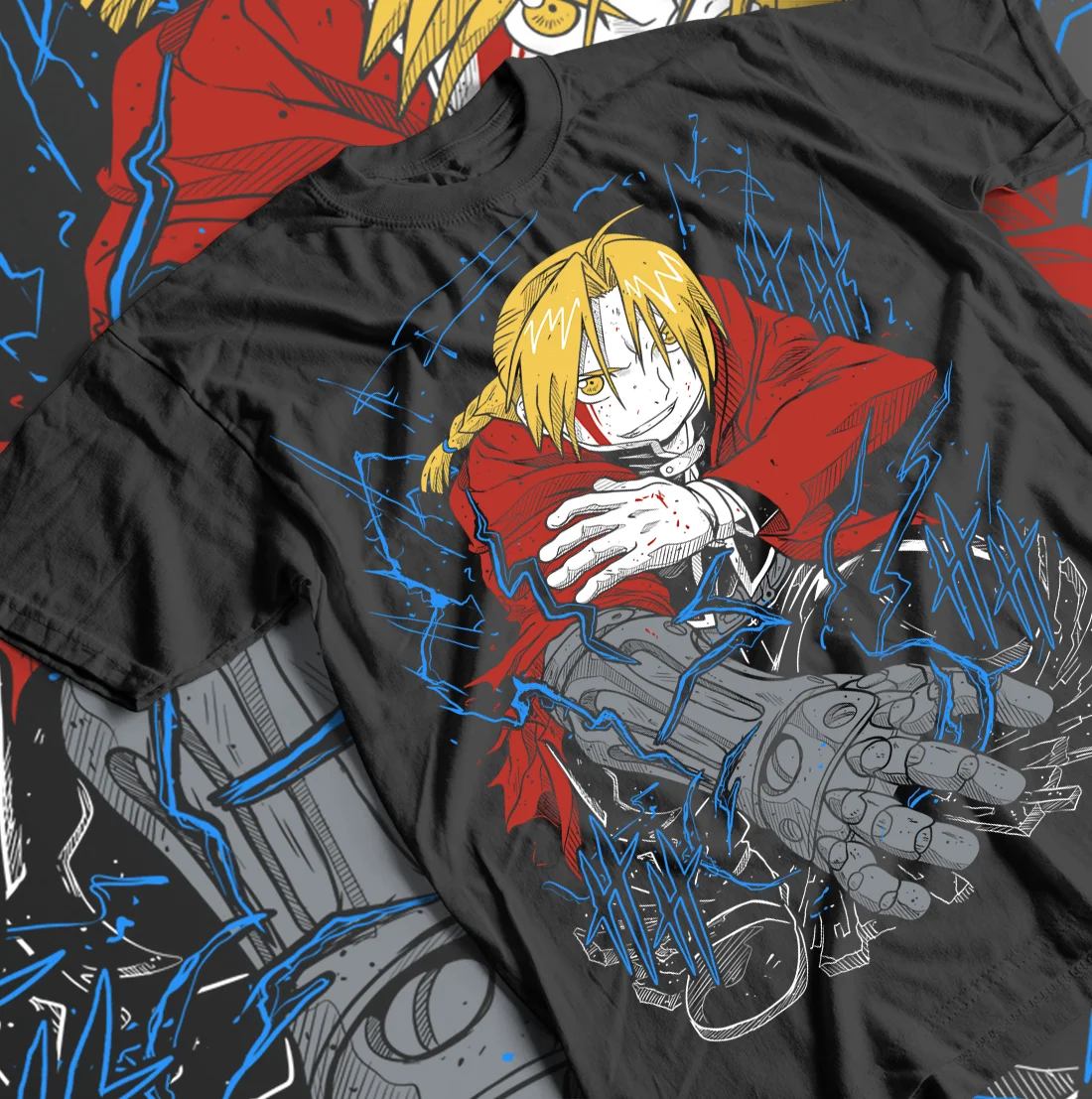 Edward Elric T-Shirt Fullmetal Alchemist Brotherhood Fma Alphonse Black Shirt