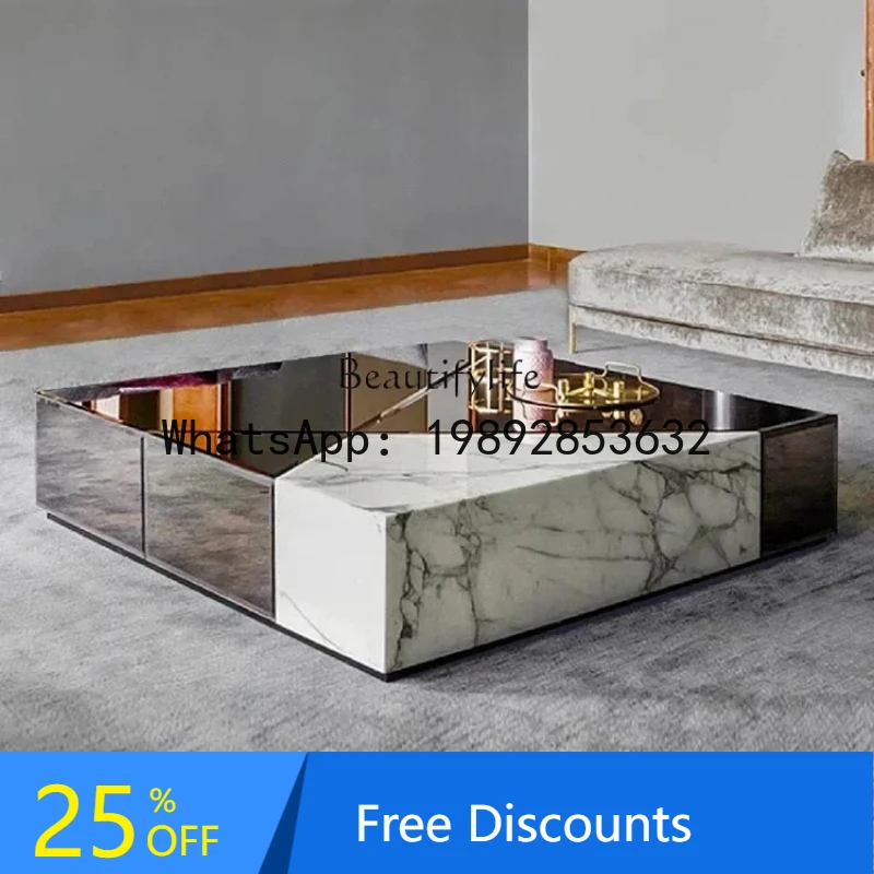 

XL Italian Light Luxury Square Living Room Home Small Apartment Glass Mirror-Surface Tea Table