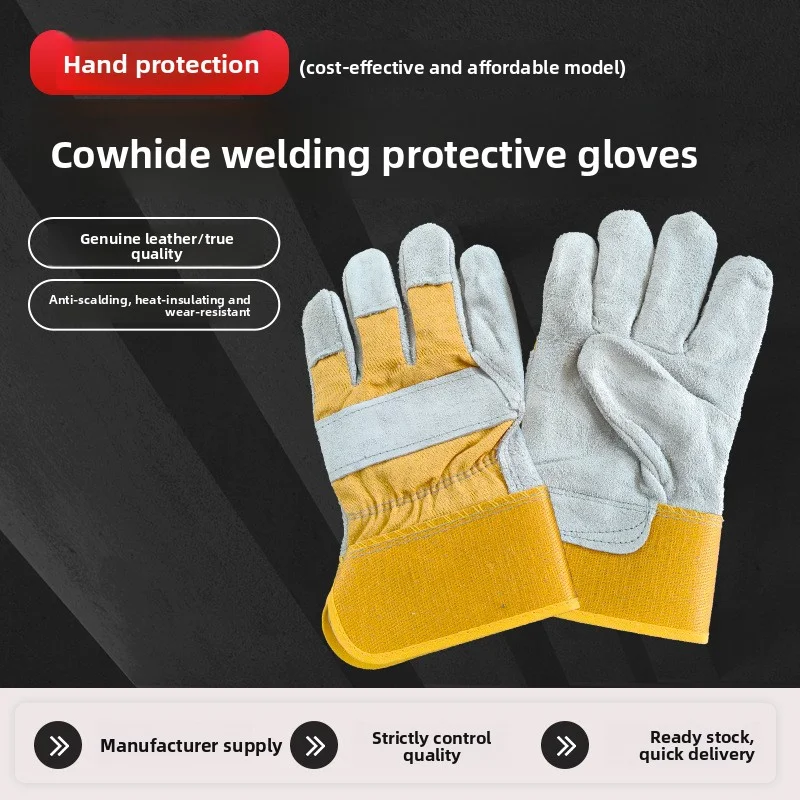 قفازات العمل لعمال جلد البقر والجلود لحام حماية السلامة حديقة دراجة نارية رياضية السائقين قفازات مقاومة للاهتراء