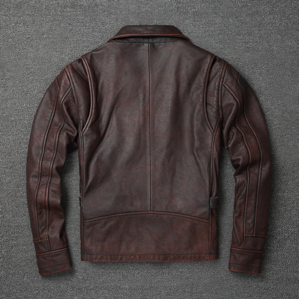 Retro 2024 Style 100% Top Layer Cowhide Oversized Leather Jacket Color is made of Old Motorcycle Riding Clothes.