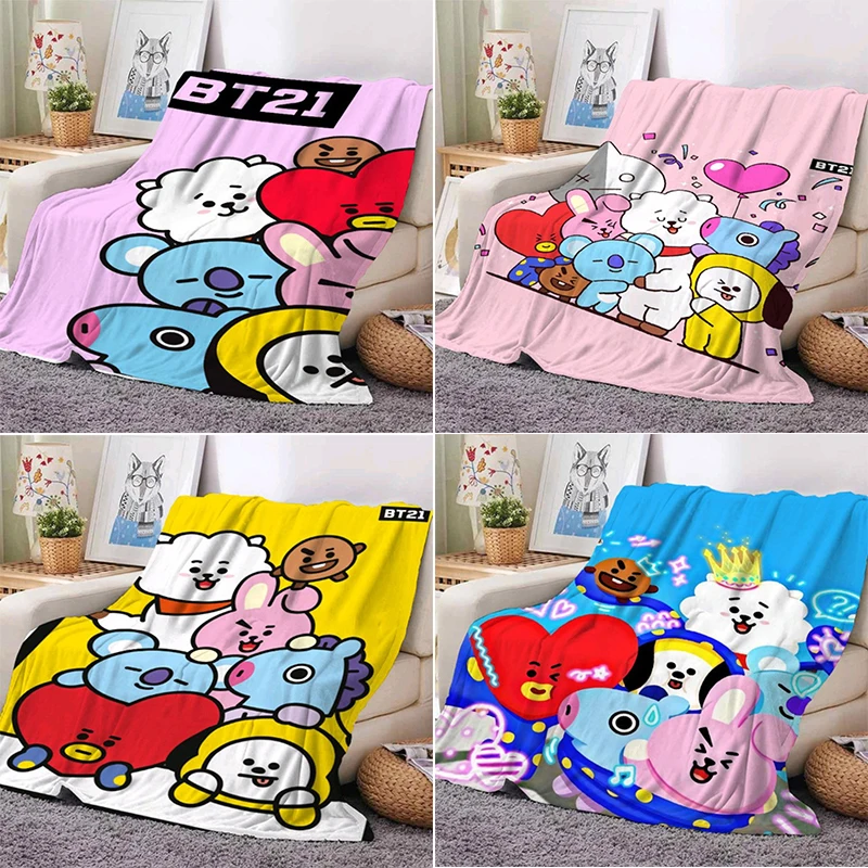 Bt21 Portable Thin Blanket Nap Blanket Lightweight Flannel Throw for Sofa,bed,travel,camping,livingroom,office,couch,and Chair