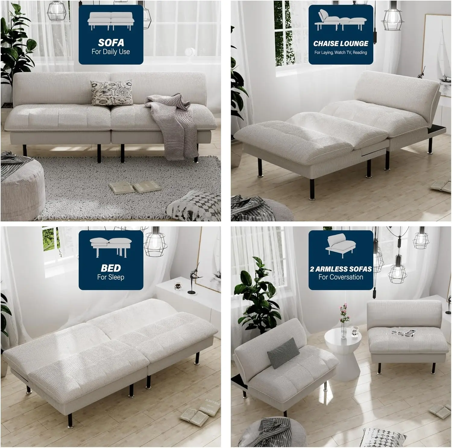 70" Futon Sofa Bed, 4 in 1 Multi-Function Couch Sleeper with Adjustable Backrest, Modern Convertible Futon,