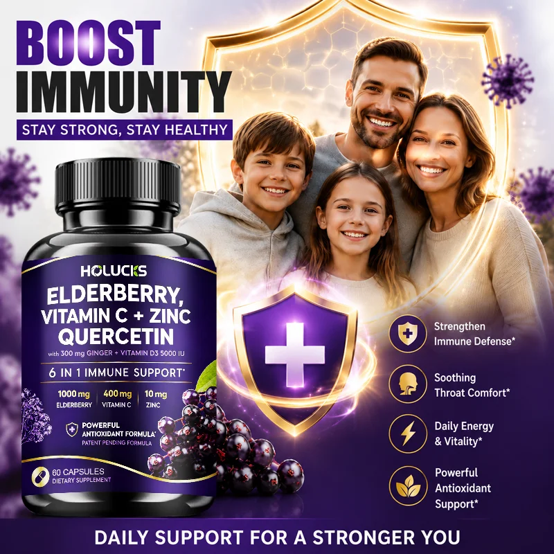 Elderberry Capsules with Vitamin D3 C Zinc Quercetin Ginger, Support Oxidative Stress, Skin Cells, Energy, Vitality, Immunity