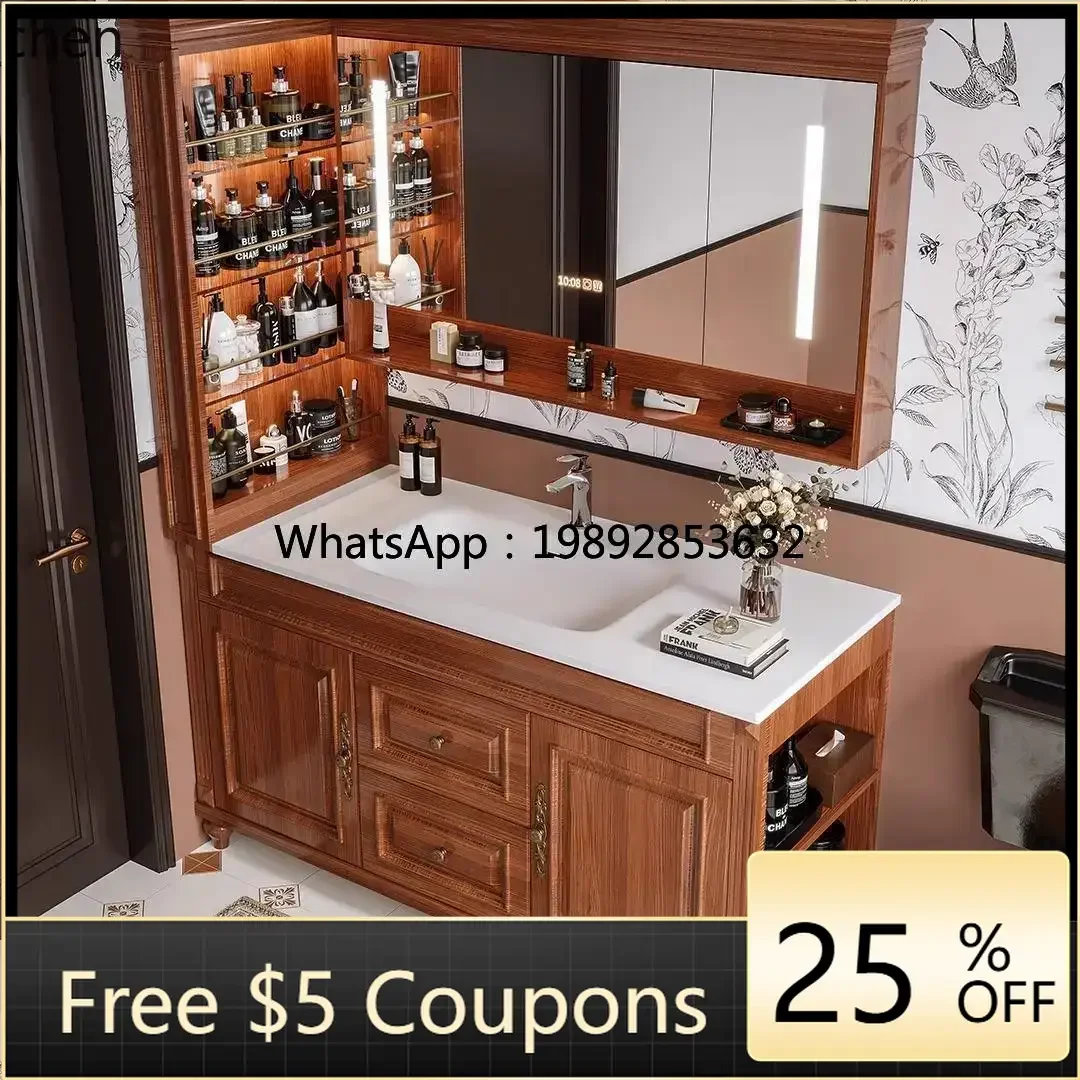

XX French retro style bathroom cabinet combination floor-to-ceiling side locker paint solid wood washbasin cabinet
