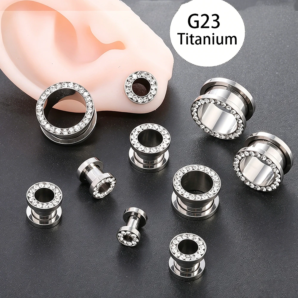 36Pcs /lot Titanium CZ Ear Gauges Tunnels 6-16mm Single Flare Ear Stretching Kit Unisex Body Piercing Jewelry For Festival Rave