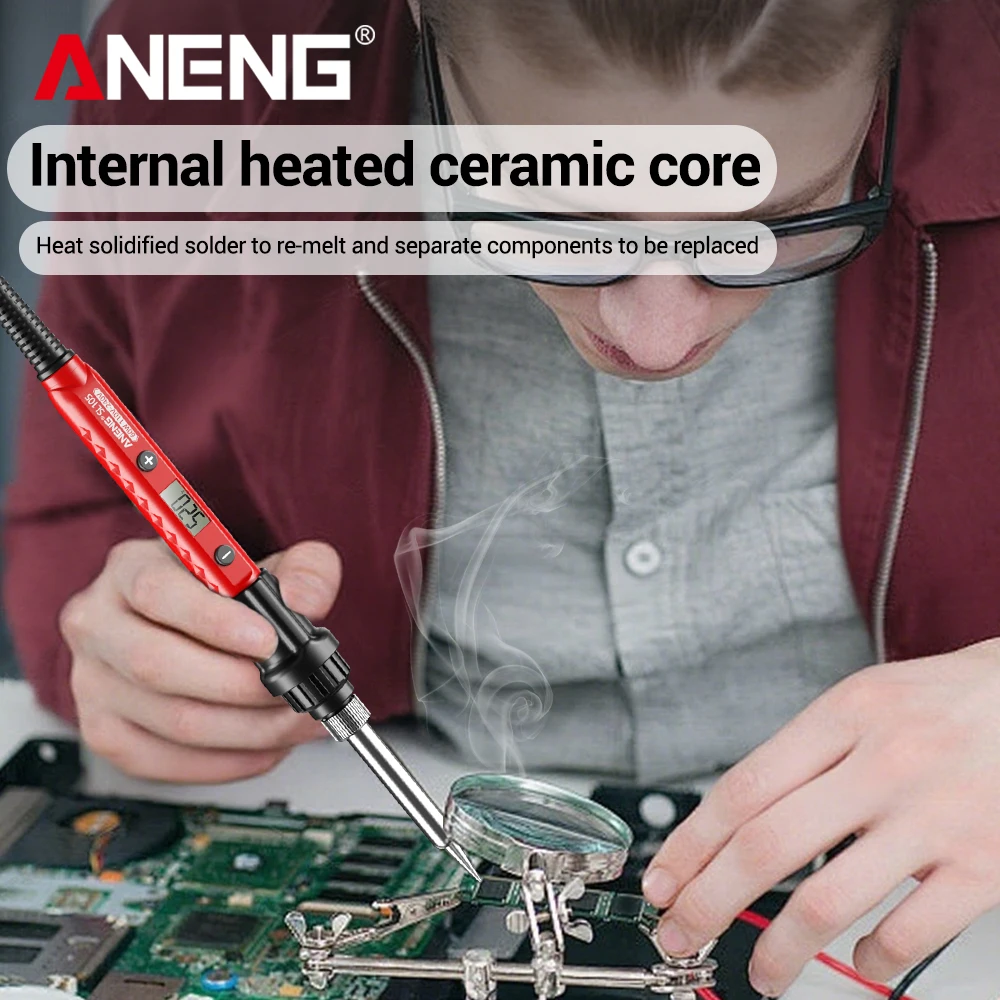 Electric Soldering Iron LCD Digital Display Adjustable Temperature ANENG SL105 Portable 60W Electrician Weld Solder Repair Tools