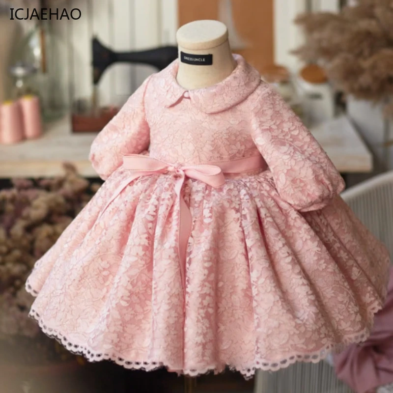 ICJAEHAO Children's Dress Flower Girl Wedding Little Girl Baby Birthday Princess Tutu Long Sleeve Host Pink Clothes Costumes