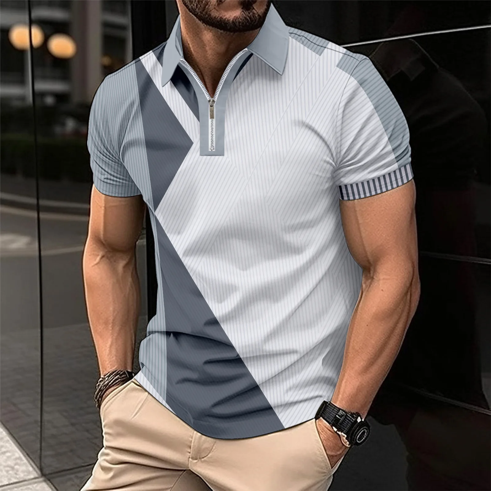 2024 Best-selling New Men\'s 3D Luxury Printed Comfortable, Everyday Golf Men\'s Zipper short-sleeved polo Shirt