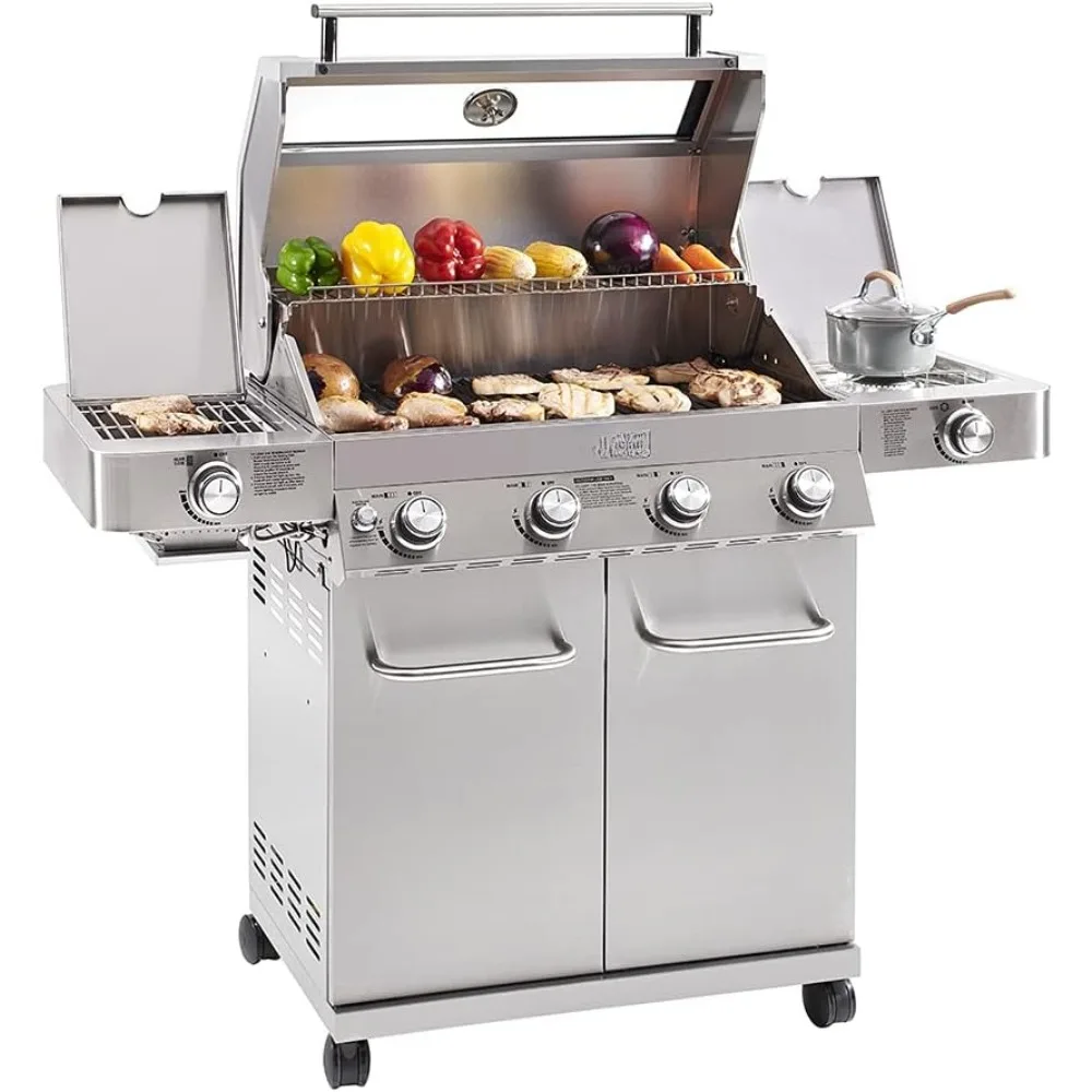 

Barbecue oven, 4-burner propane gas grille stainless steel, transparent cover, LED controller, thermometer, barbecue oven