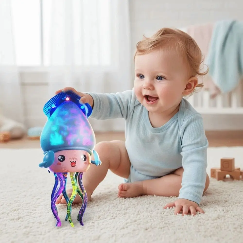 Polvo bailando mágico con luz LED, evitación automática de obstáculos con luz musical, pulpo bailando, baile LED giratorio de ocho garras