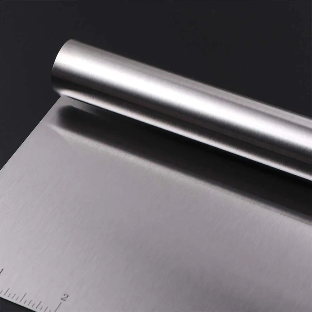 Multifunctional Stainless Steel Dough Cutter Curled Edge Integrated Bench Scraper Graduated Manual Pastry Spatula Cake
