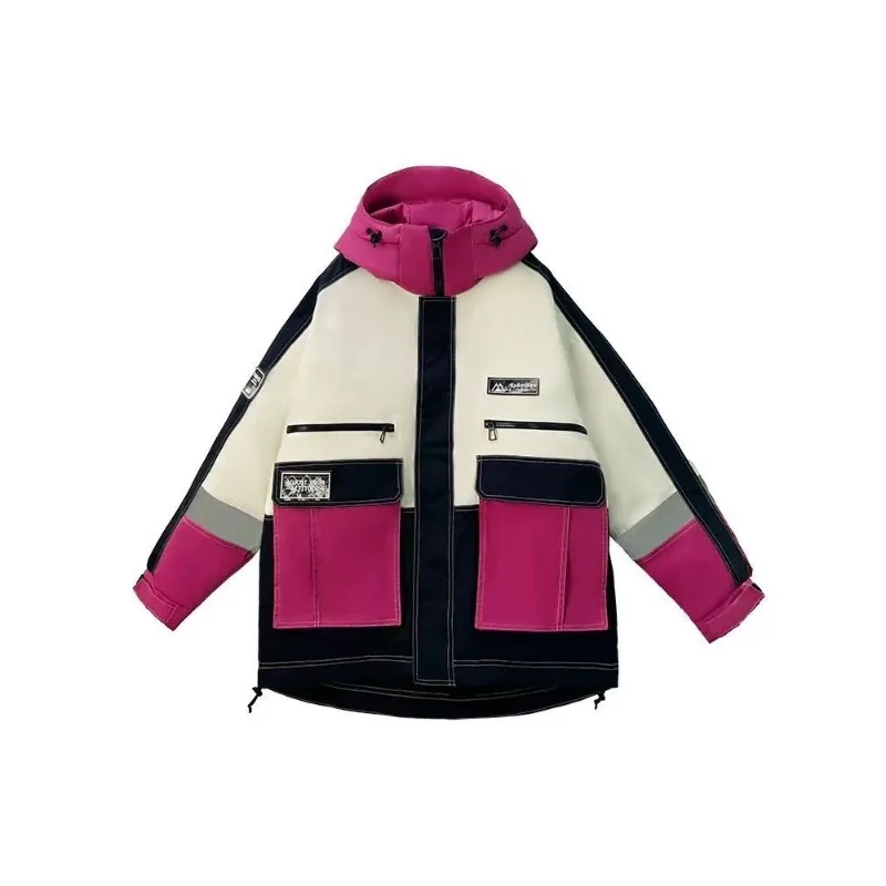New Original Trendy Brand Outerwear Winter Color-blocking Design Hooded Mid-length Thick and Warm Coat Down Cotton-padded Jacket