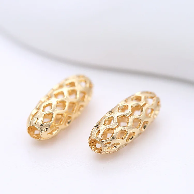 10 Chiếc 10MM 15MM Vàng 14K Màu Đồng Thau Hình Bầu Dục Dài Lưới Rỗng Hạt Không Gian Siêu Tốc Hạt Chất Lượng Cao tự Làm Trang Sức Phát Hiện