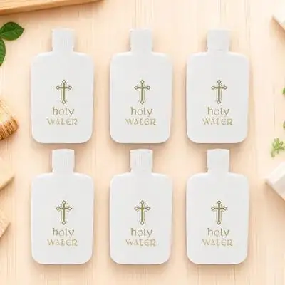 6pcs Holy Water Bottles White Plastic Empty Bottle Gold Refillable For Church Baptism Religious Ceremony Decorative