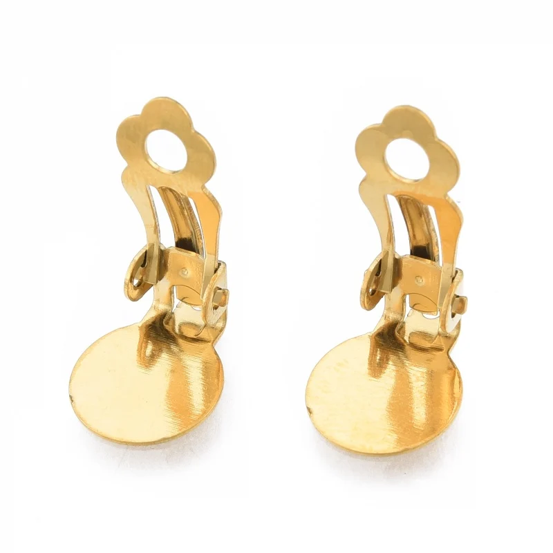 10 Stück 304 Edelstahl Clip-on-Ohrringzubehör Clip-on-Ohrring-Pads flach rund golden 18 x 10 x 7 mm Loch: 3 mm