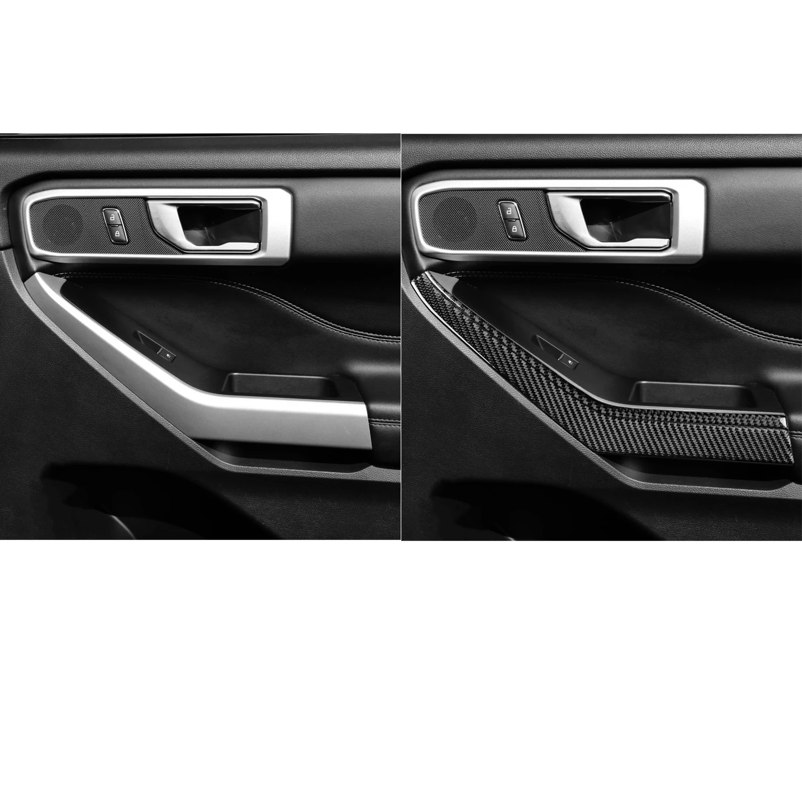 لفورد اكسبلورر 2020-2023 ألياف الكربون نافذة رفع التبديل الجانب لوحة غطاء الكسوة اكسسوارات السيارات الداخلية لاصقة تزيين #4