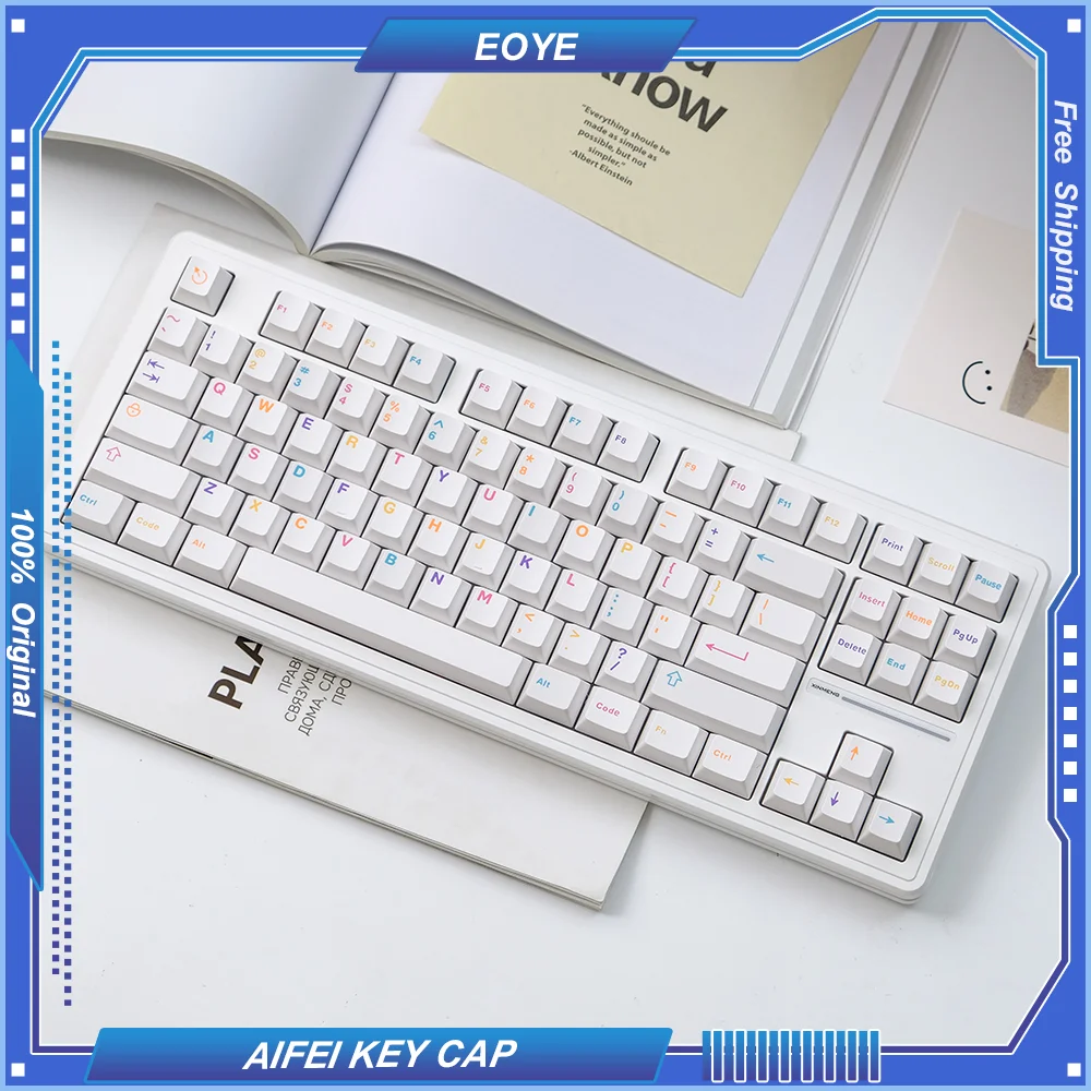 AIFEI 121pcs Key Cap Colorful White ABS Cherry-Profile Dual Color Injection for Custom Hot Swap Mechanical Keyboard Cross Core