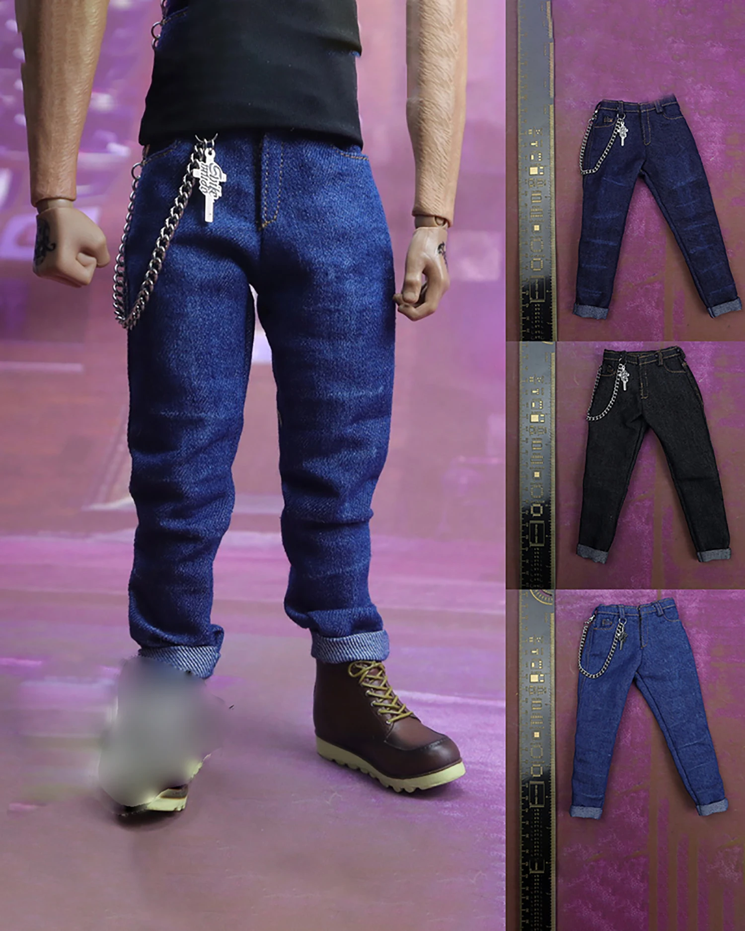 

1/6 Waistchain Jeans Denim Trousers Clothes Model Fit for 12'' Man Male TBLeague Phicen Worldbox Action