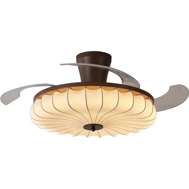 Medieval fan light bedroom ceiling silk light wabi silent wind retro restaurant invisible fan leaf ceiling fan light