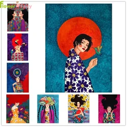 Abstract Colorful Girl Wall Art Canvas Painting Nordic Poster Flower Hair Cuadros Wall Pictures For Living Room Vintage Unframed