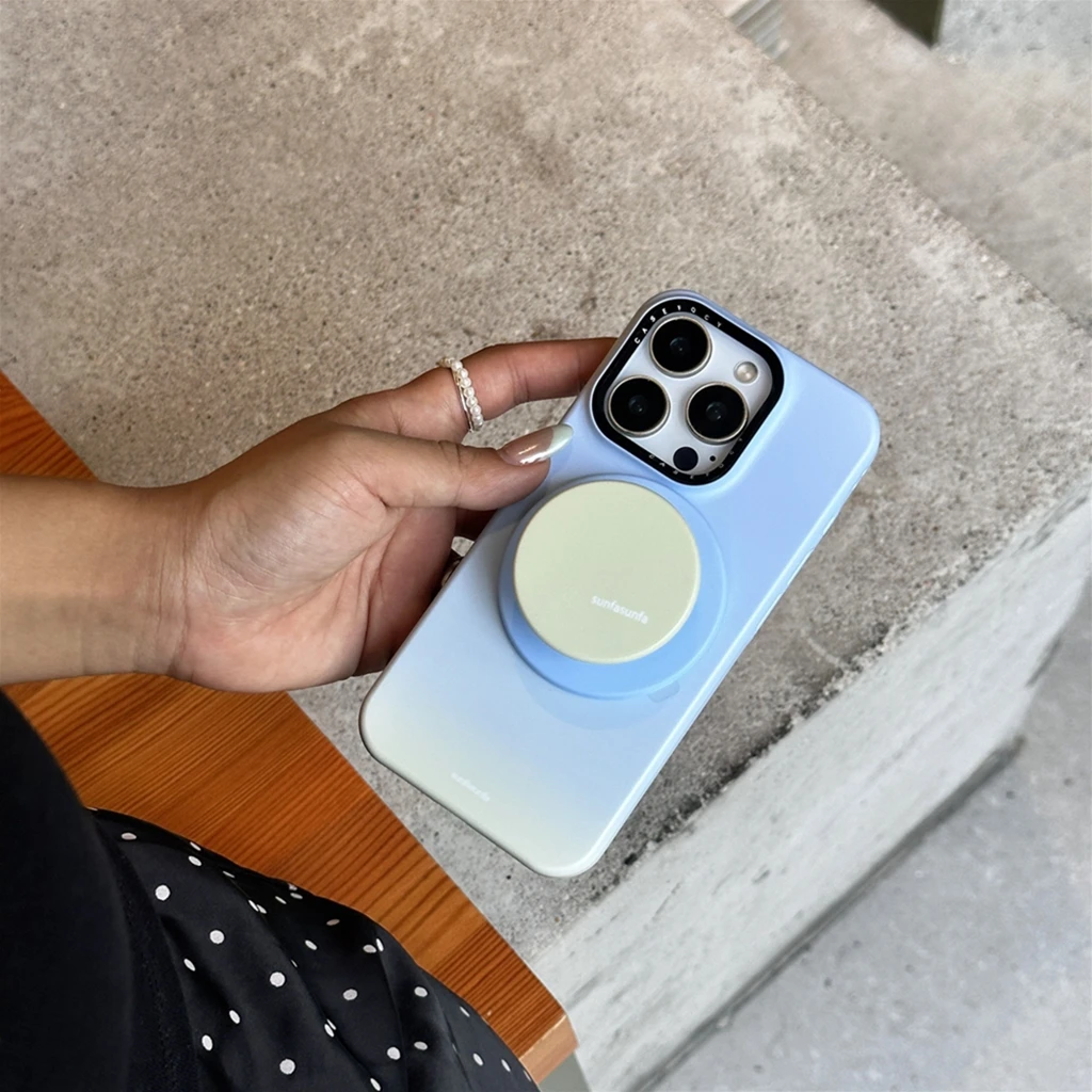 

Простой художественный синий, желтый, градиентный, синий, желтый, градиентный, с держателем, магнитный чехол для телефона для iPhone 16, 15, 14, 13 Pro Max