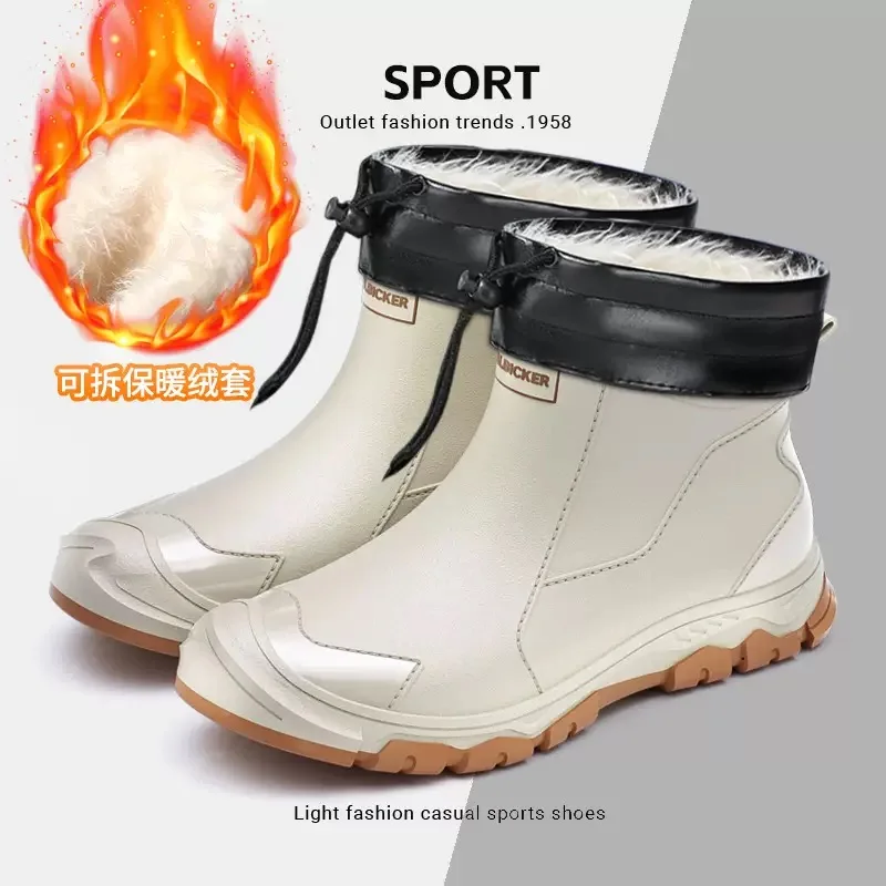 

Waterproof Men's Rain Shoes Fashion Short Socks Thickened Warm Rubber Work Anti-Slip Fishing Kitchen Men Rain Boots Botas Hombre