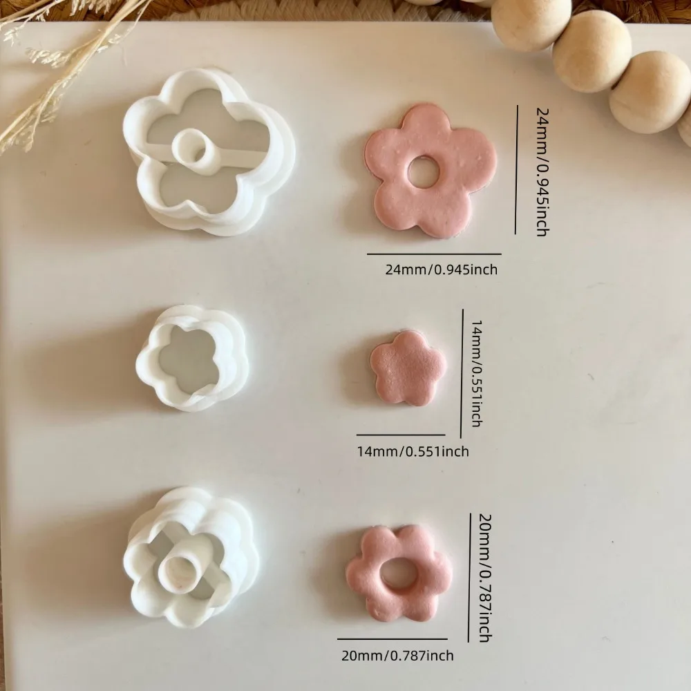 3pcs/set Flower Shape Clay Molds, 3 Sizes Hollow Flower Pattern Polymer Clay Cutters for DIY Pendant Earrings & Jewelry Making